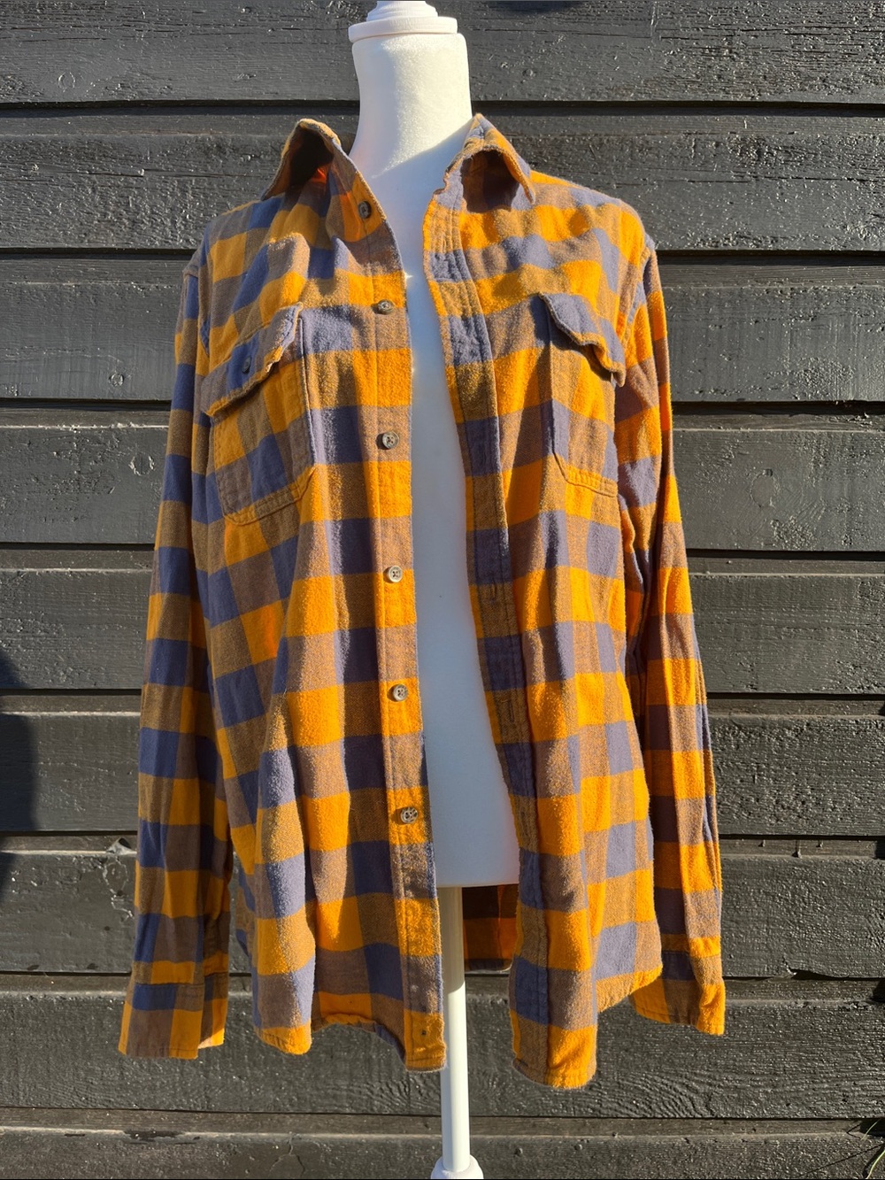 Mustard Yellow and Blue Plaid Flannel Button Up Hiking MTB Skater Shirt